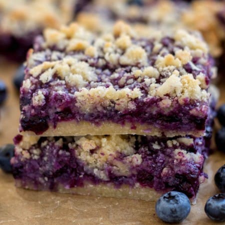 Coconut Blueberry Bars - Gooey blueberry coconut bars with a shortbread-like crust and a deliciously sweet crumb topping.
