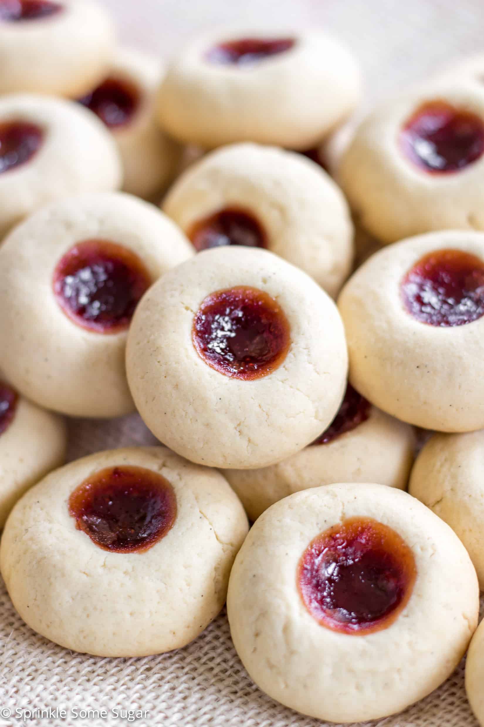 Jam Filled Vanilla Thumbprint Cookies - Sprinkle Some Sugar