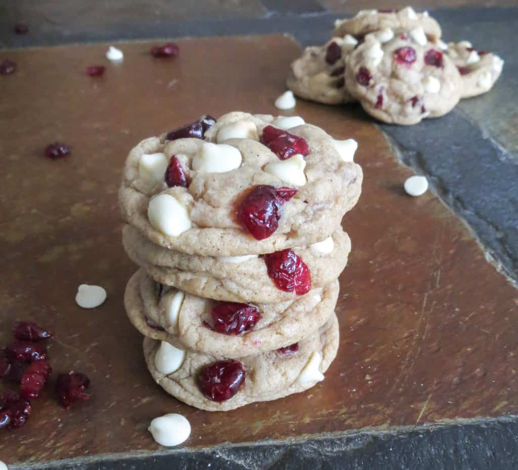Chewy Cinnamon Cranberry White Chocolate Chip Cookies