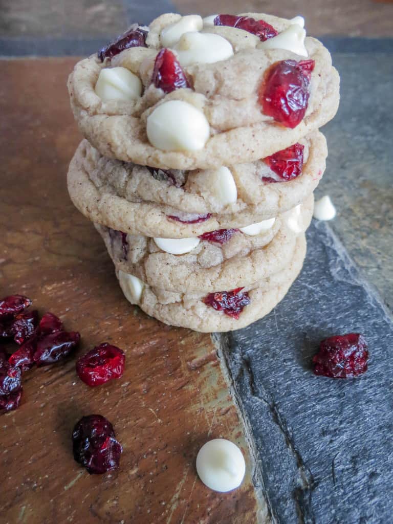 Chewy Cinnamon Cranberry White Chocolate Chip Cookies