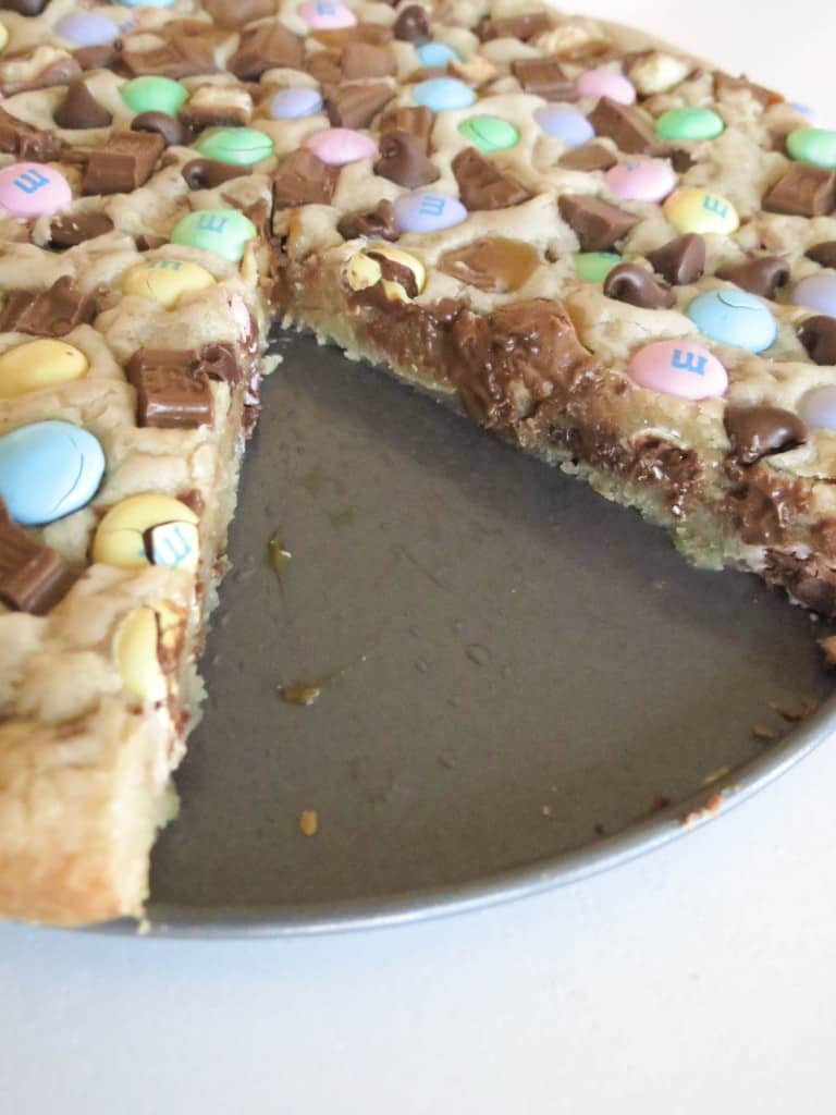 Loaded Soft and Chewy Twix M&M Cookie Cake-2