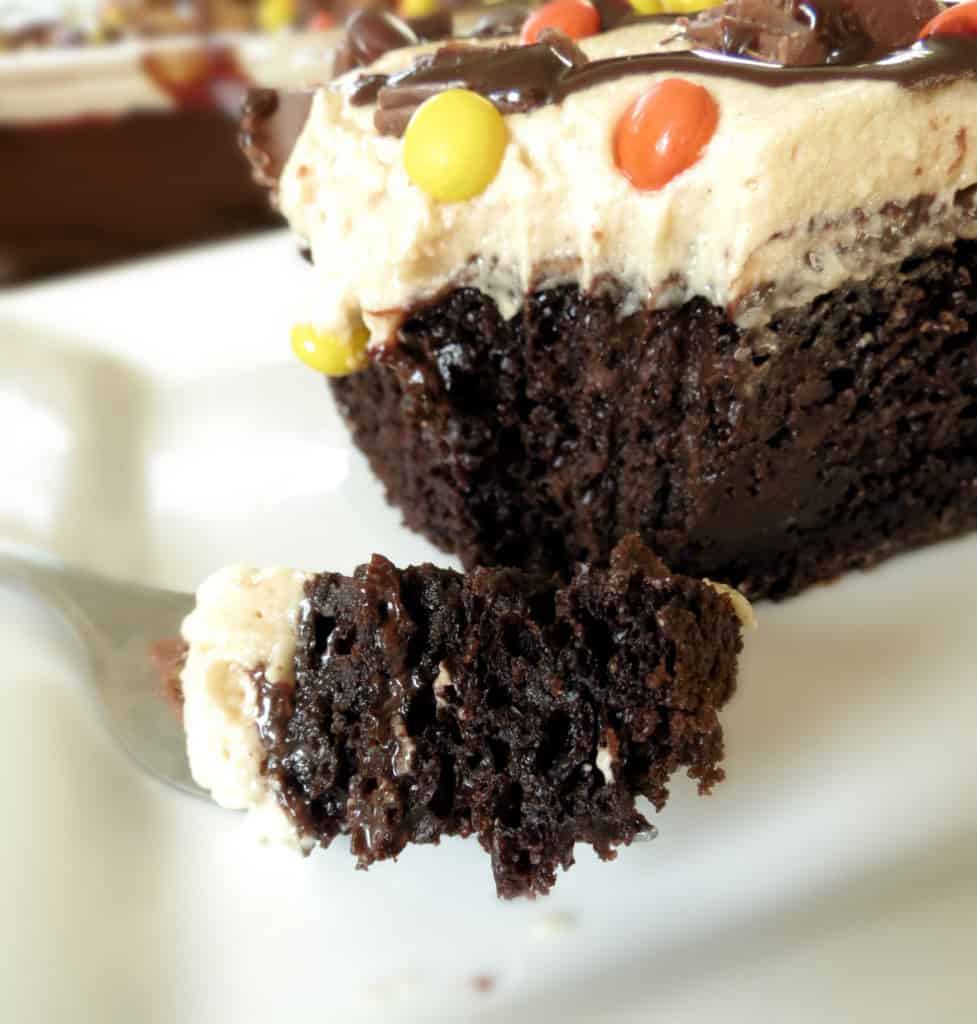The {Ultimate} Peanut Butter Chocolate Poke Cake
