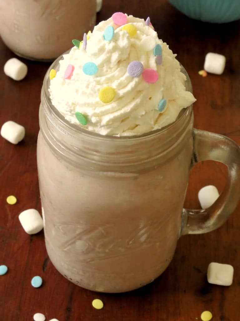 Creamy Frozen Hot Chocolate with Homemade Whipped Cream - Sprinkle Some Sugar