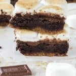 Smores brownies stacked on top of each other.