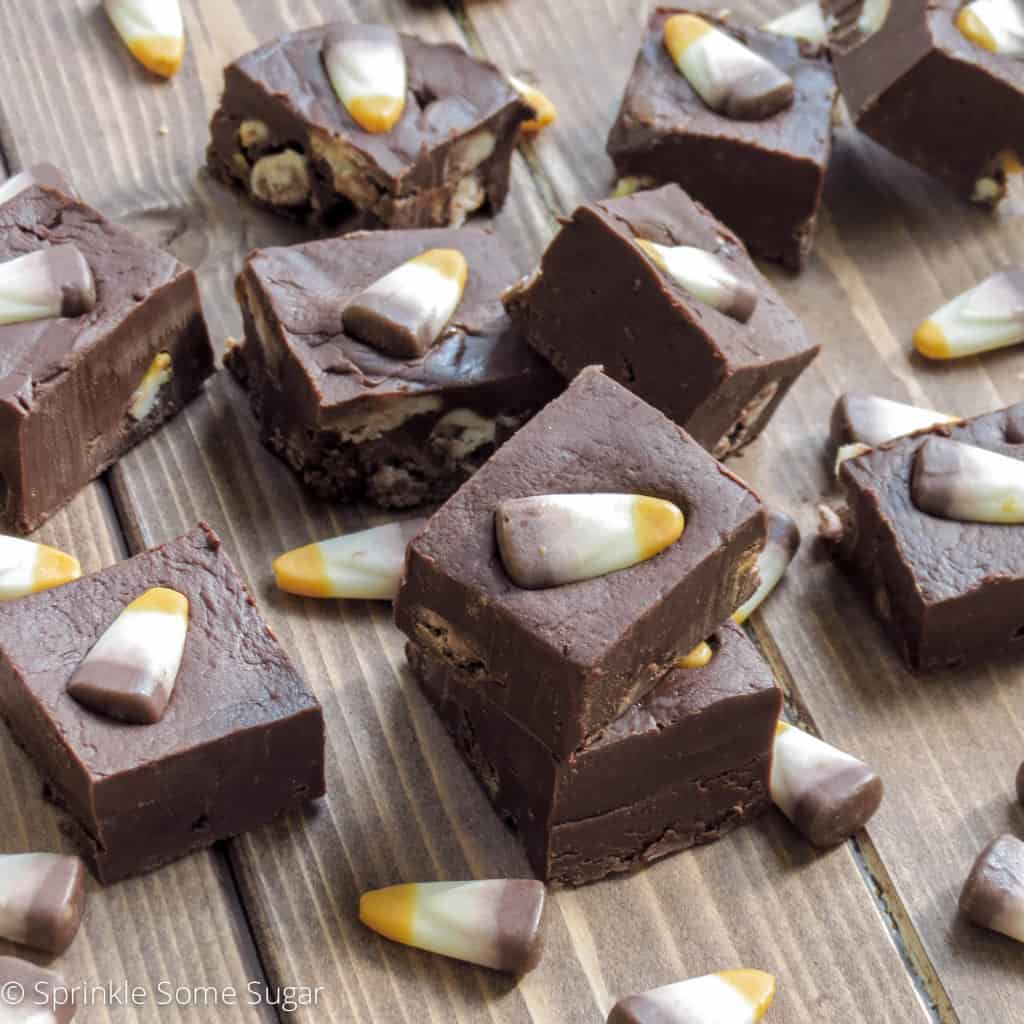 Creamy Chocolate S'mores Candy Corn Fudge - Sprinkle Some Sugar