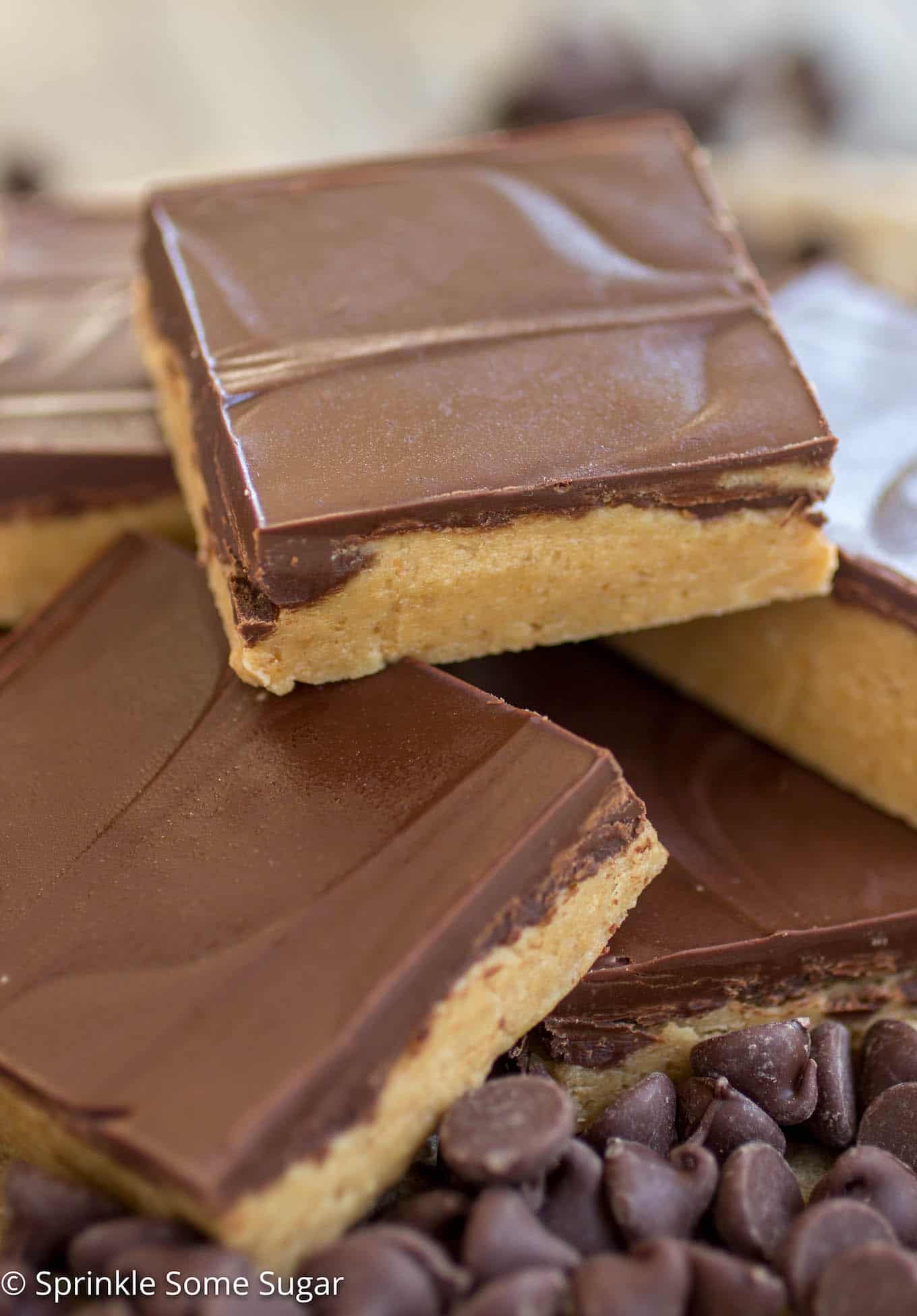 No-Bake Peanut Butter Bars close up.