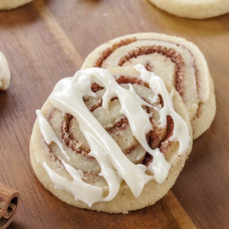 Cinnamon roll cookies with glaze on top.