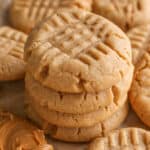 The best peanut butter cookies stacked on top of each other.
