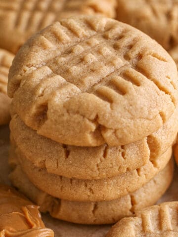 The best peanut butter cookies stacked on top of each other.