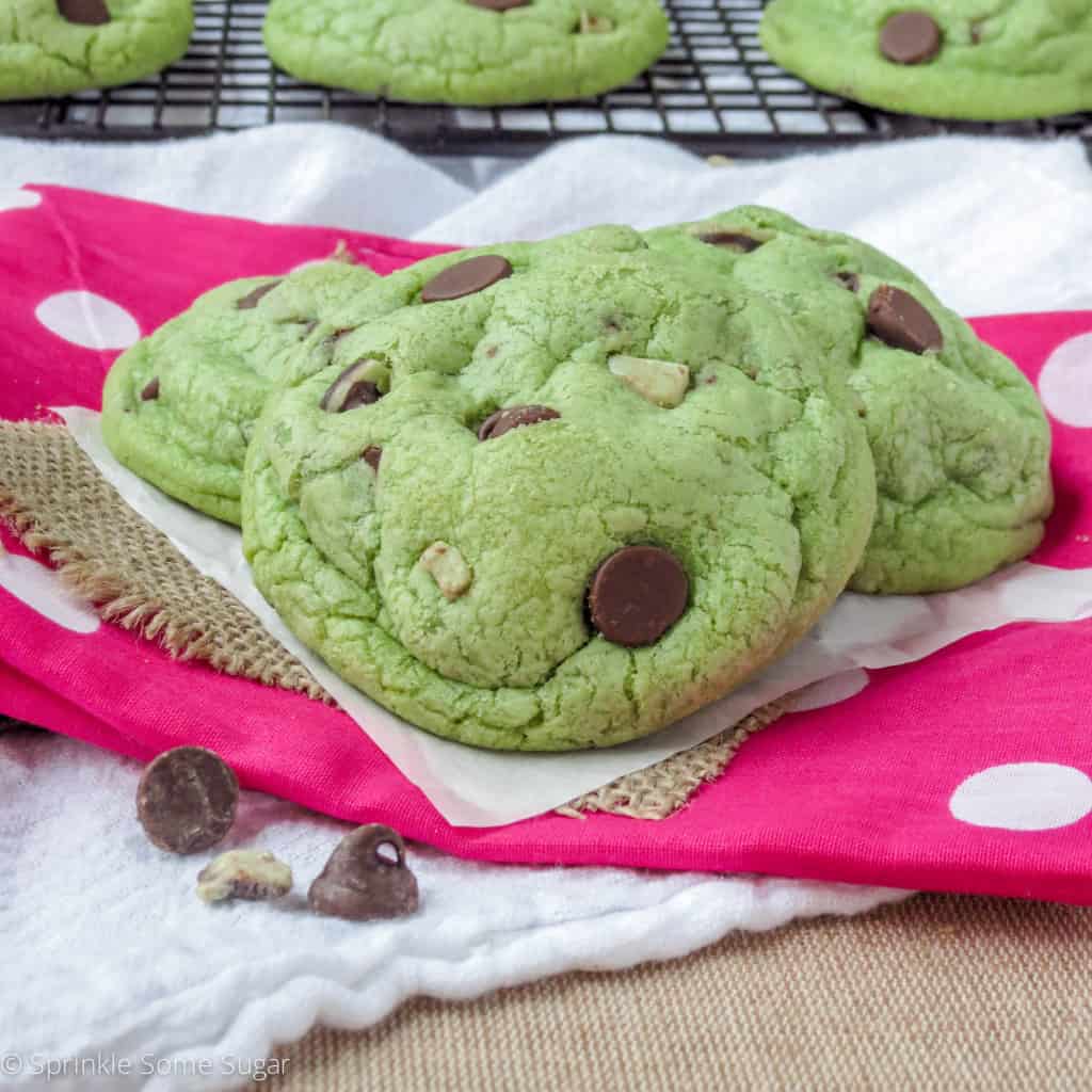 Grinch Mint Chocolate Chip Cookies - Sprinkle Some Sugar
