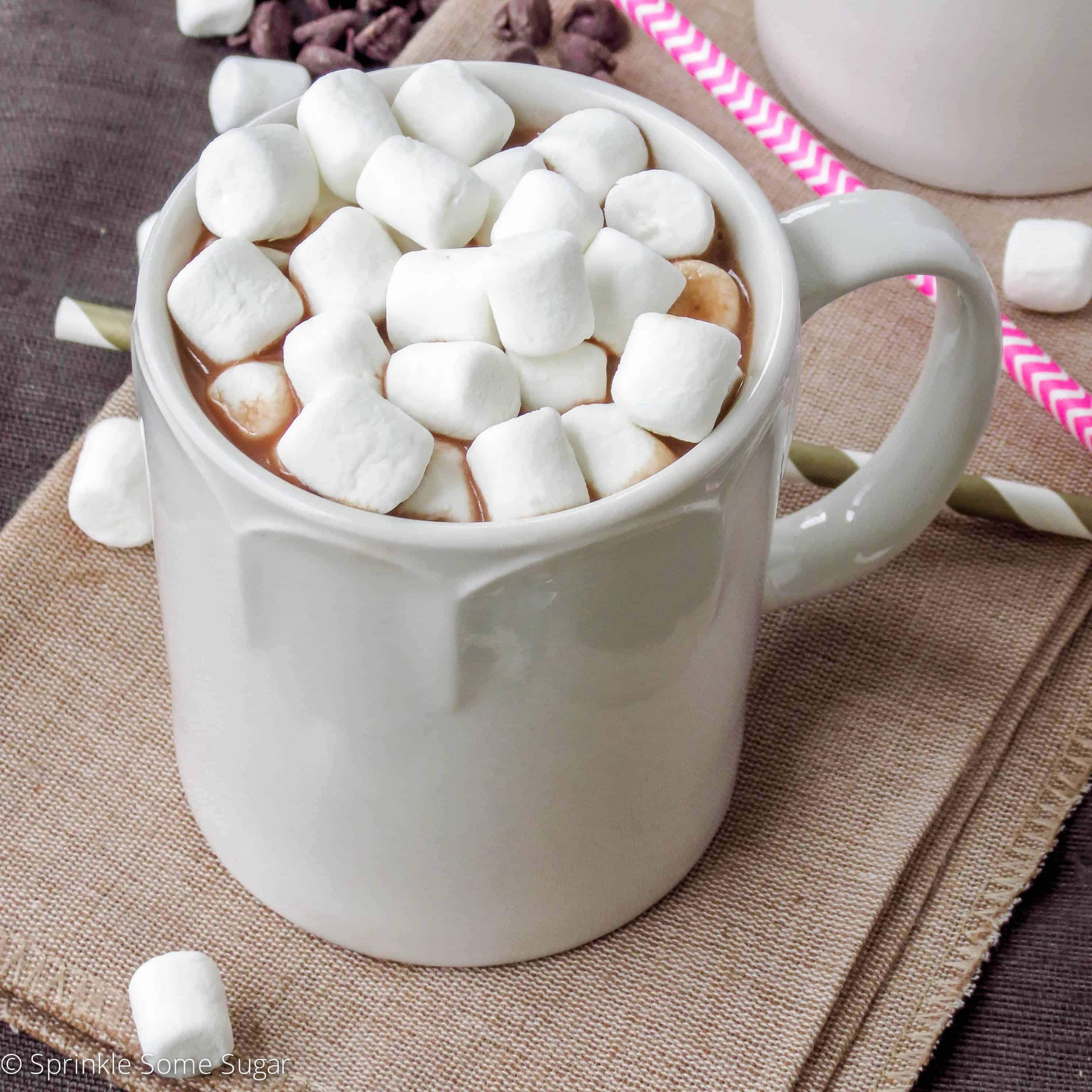 Mug of homemade hot chocolate with marshmallows.