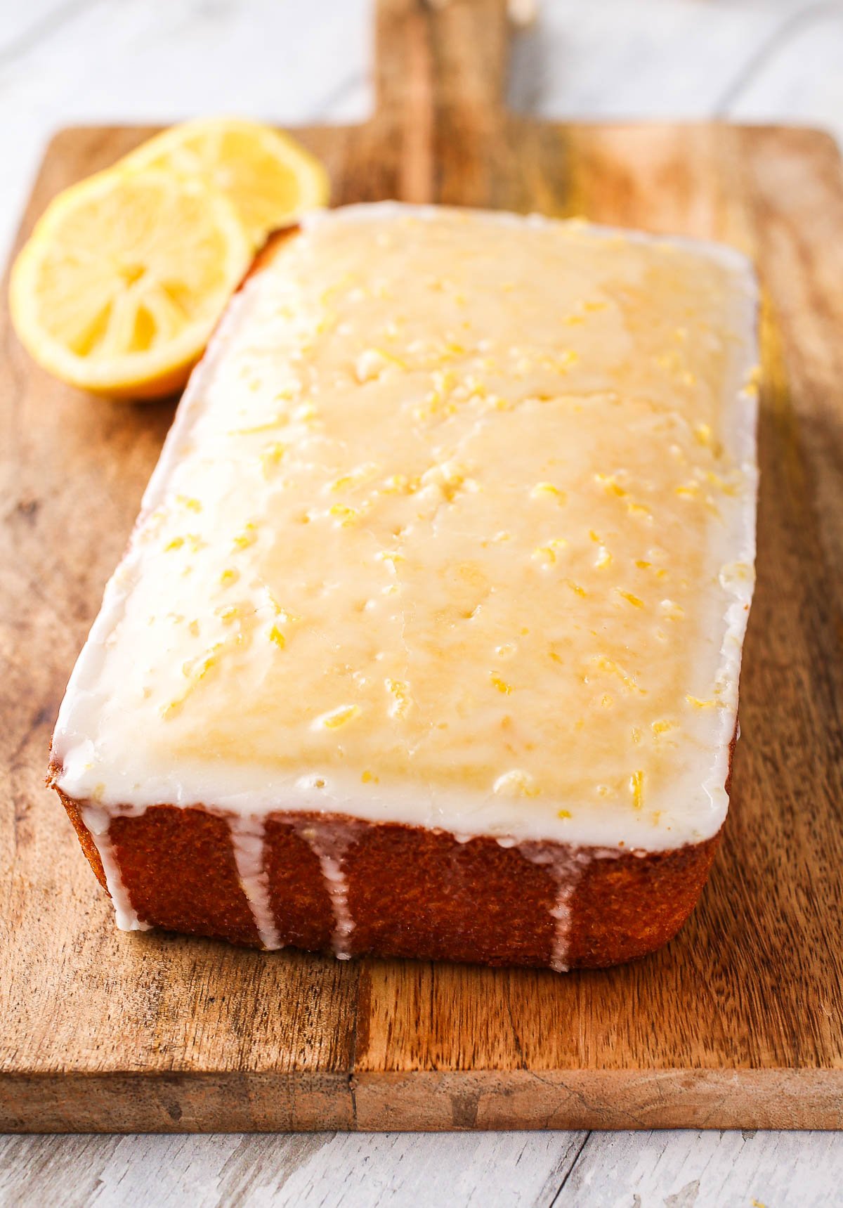 Starbucks lemon loaf on a cutting board.