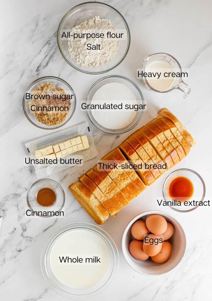 Overnight French toast ingredients.