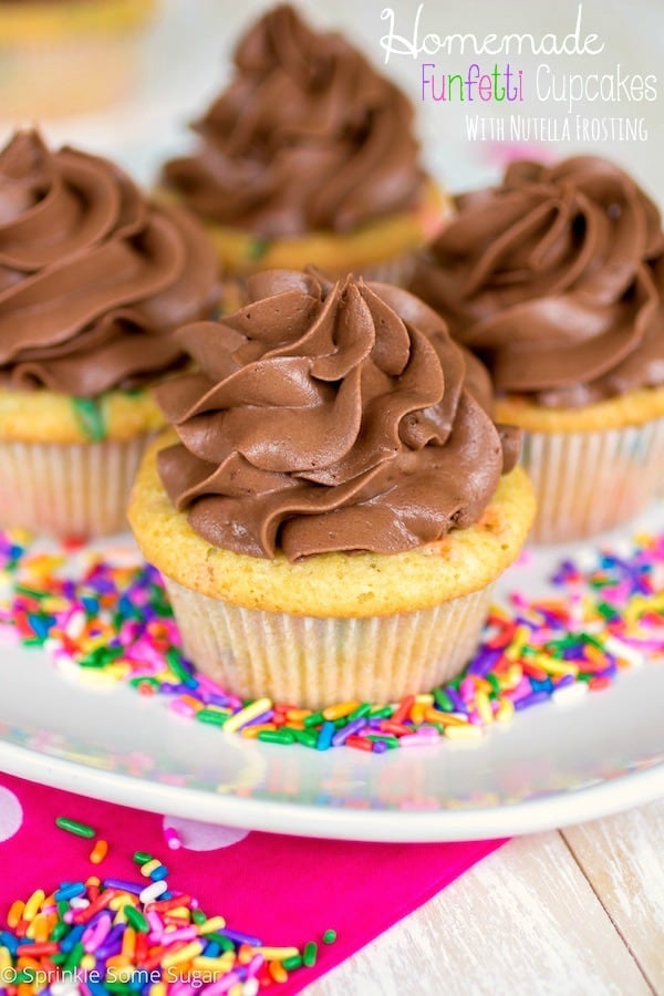 Homemade Funfetti Cupcakes With Nutella Frosting - Sprinkle Some Sugar
