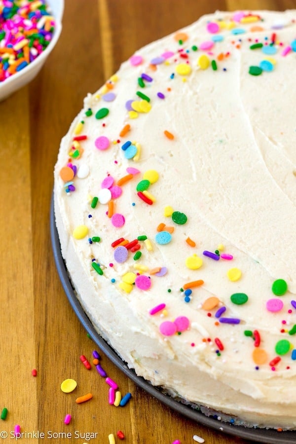 Homemade Funfetti Cake with Fluffy Vanilla Frosting - Sprinkle Some Sugar