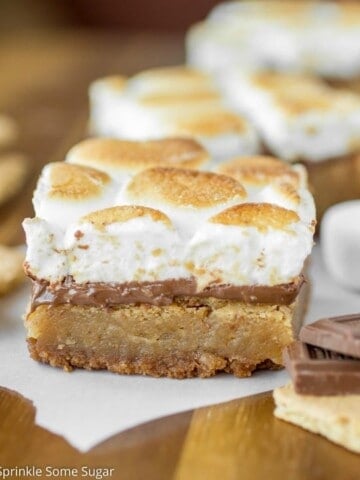 Smores blondie on a piece of parchment paper.