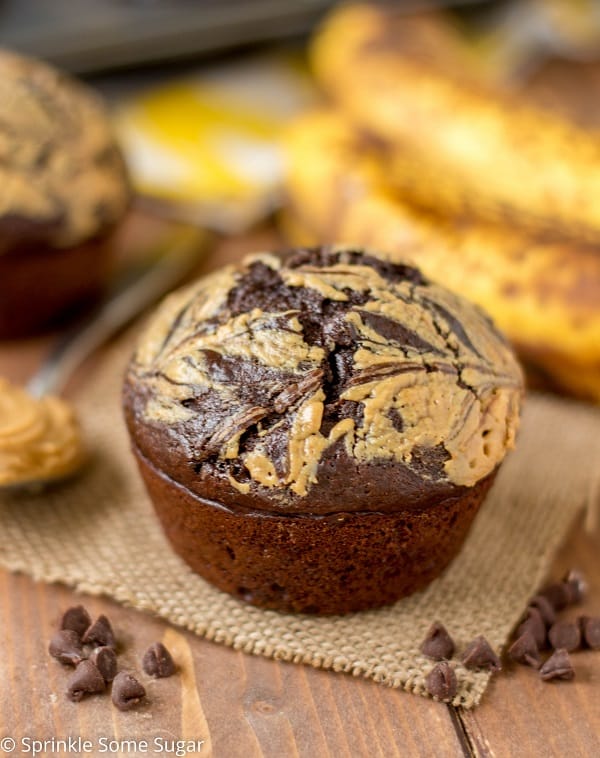 Chocolate Peanut Butter Banana Muffins - Sprinkle Some Sugar