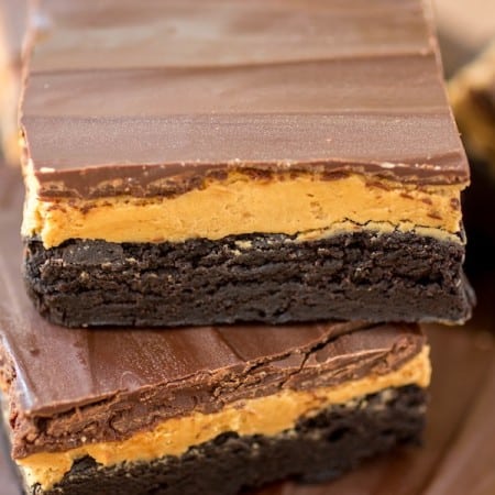 Cookie Butter Truffle Brownies stacked.