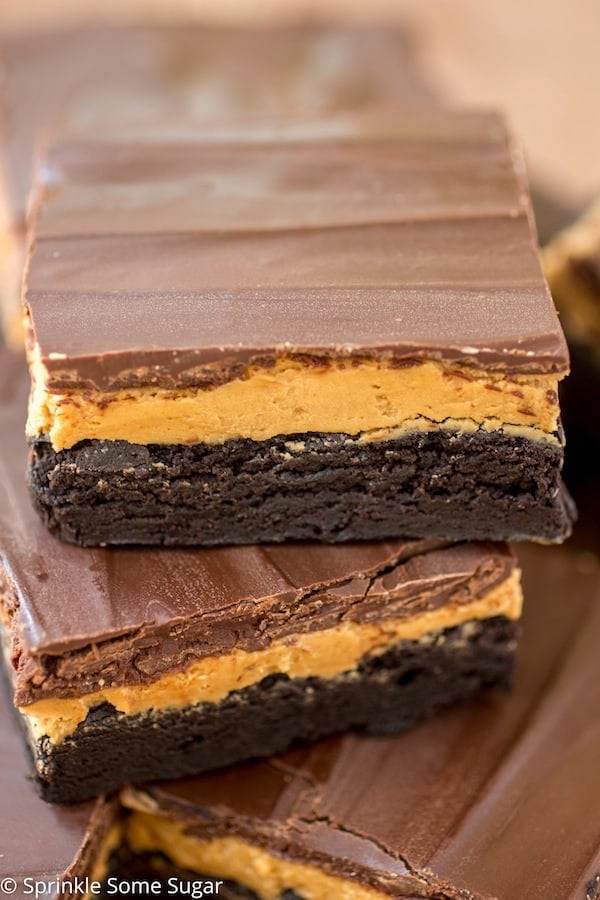 Cookie Butter Truffle Brownies stacked.