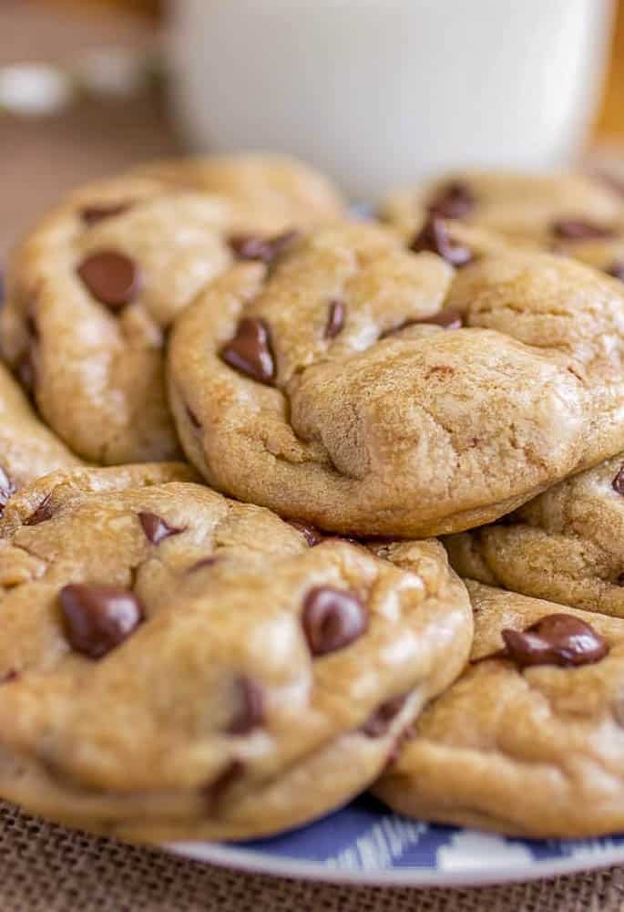 Chocolate chip cookies on a plate.