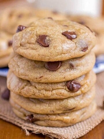 Stack of chocolate chip cookies.