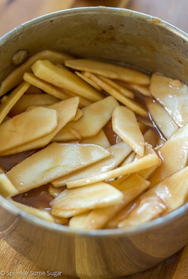 Apples coated in caramel.