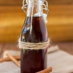 Cinnamon syrup for coffee in a bottle.