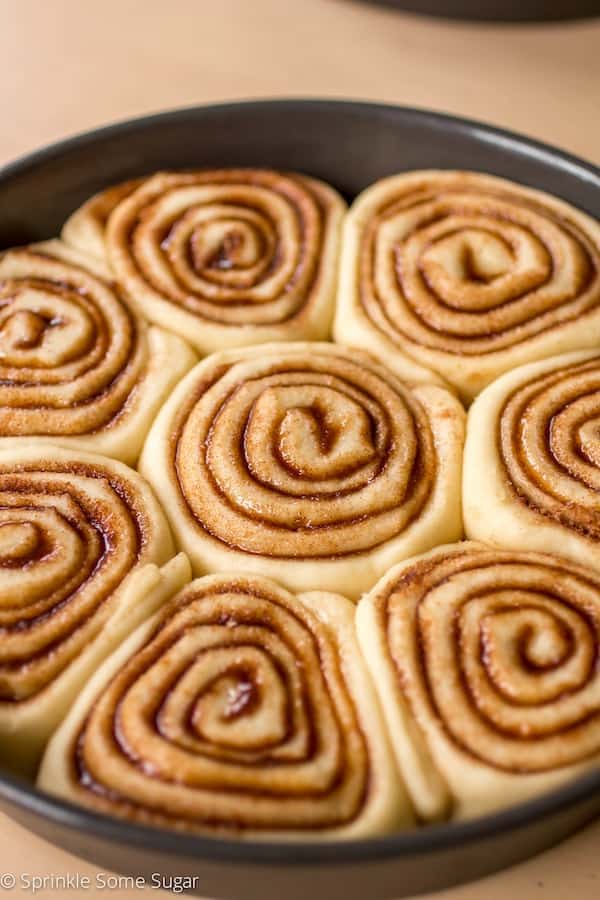 Soft and Fluffy Cinnamon Rolls after 1st rise and before baking.