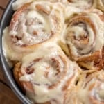 Soft and Fluffy Cinnamon Rolls after baking and slathering icing on top.