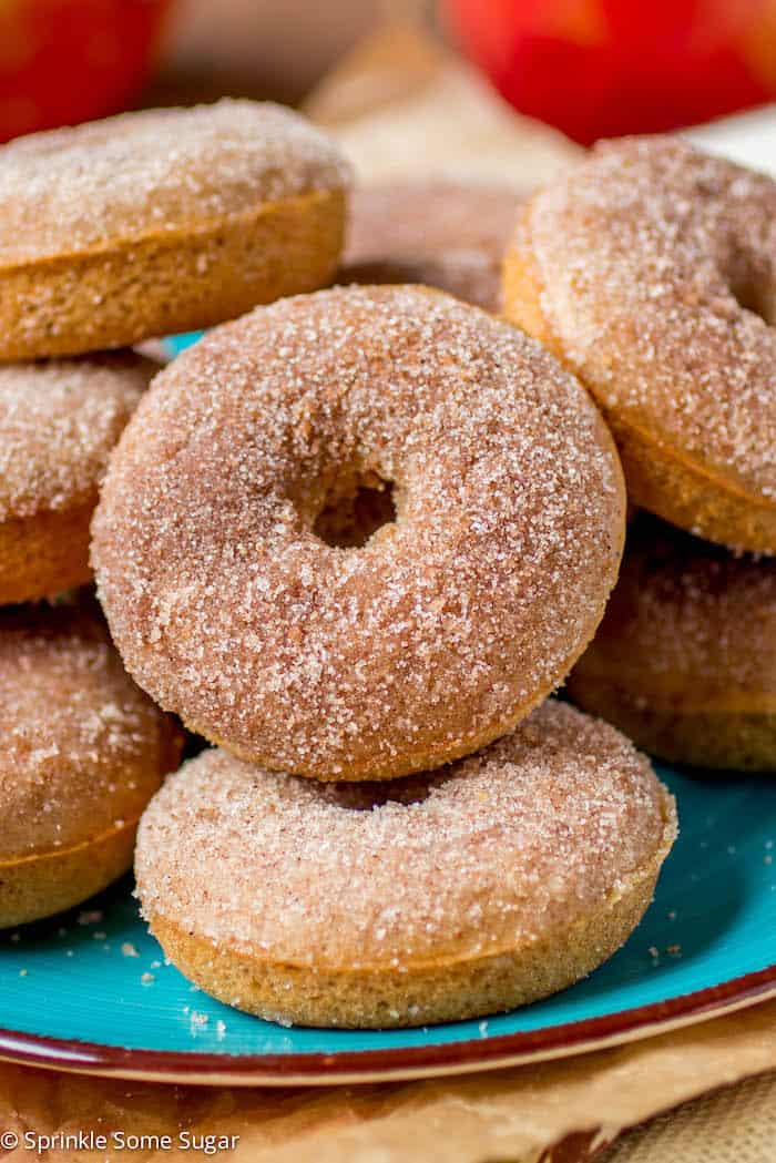 Plate full of apple cider donuts.