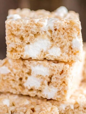 The best Rice Krispie Treats bars stacked on top of each other.