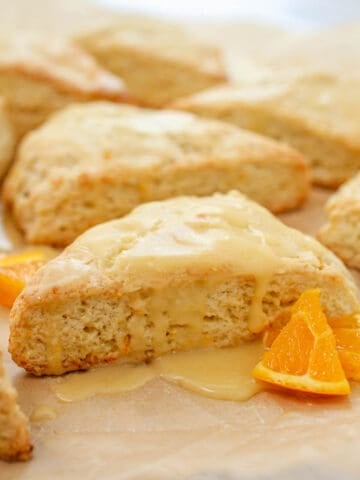 Fresh orange scone with orange glaze.