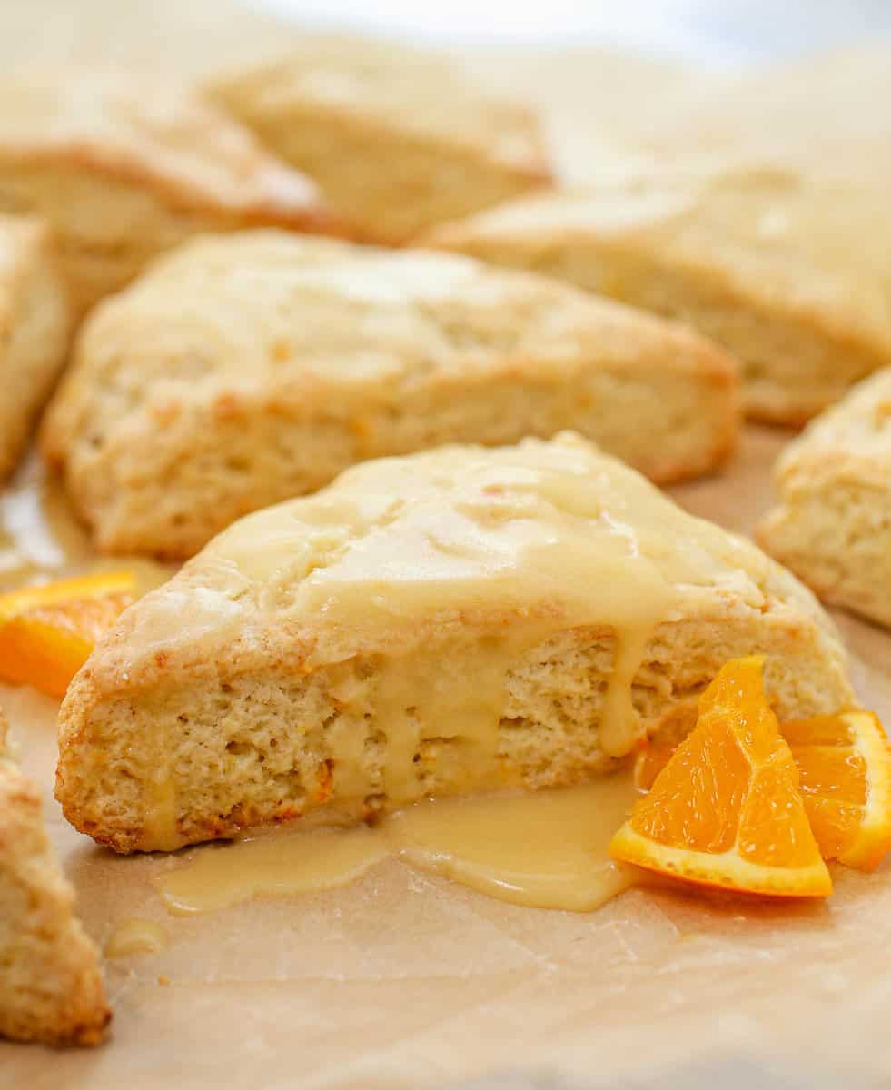Fresh orange scone with orange glaze.