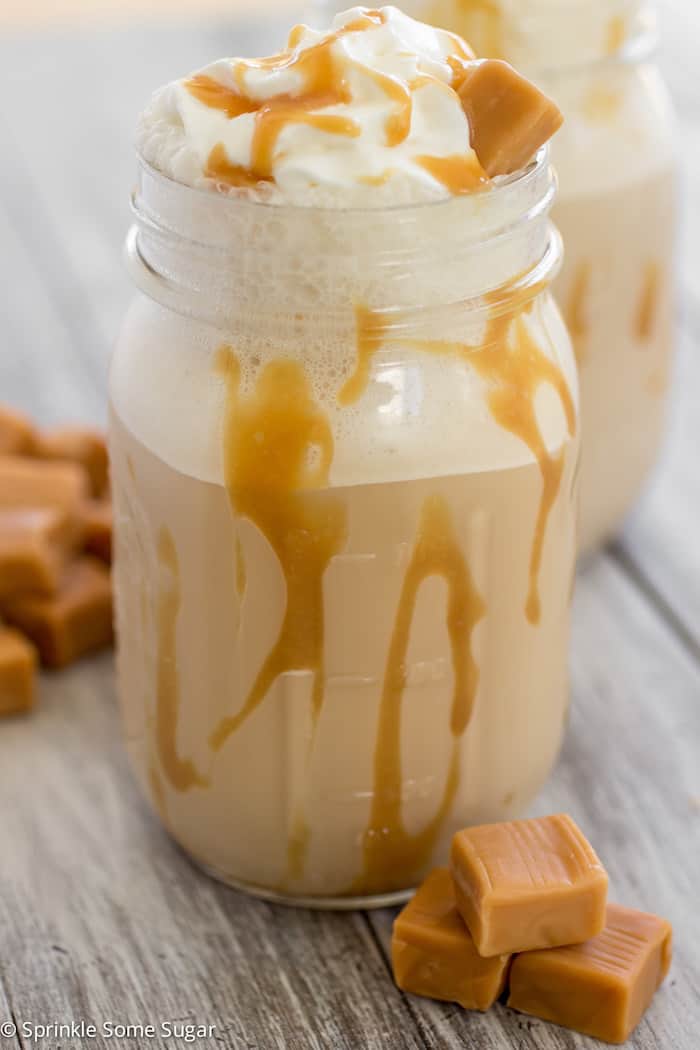Caramel Frappuccinos - This creamy refreshing caramel blended coffee is the perfect mid-day pick-me-up!