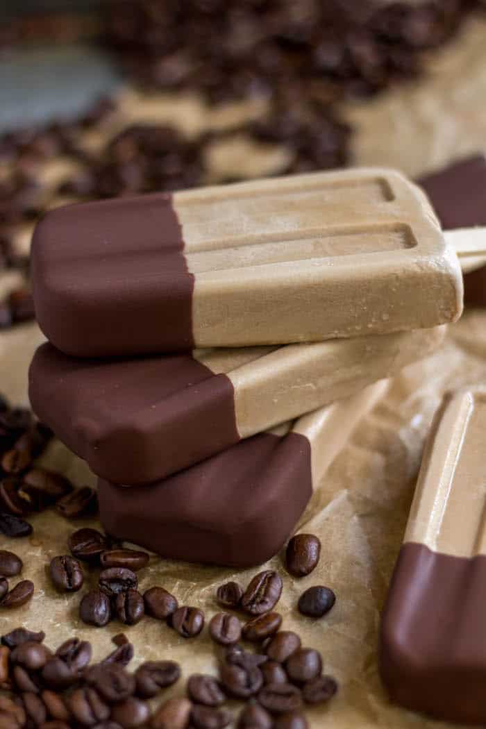 Chocolate-Dipped Mocha Iced Coffee Popsicles - Ultra creamy popsicles using International Delight Iced Coffee for a refreshing treat!
