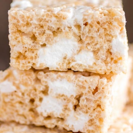 The best Rice Krispie Treats bars stacked on top of each other.