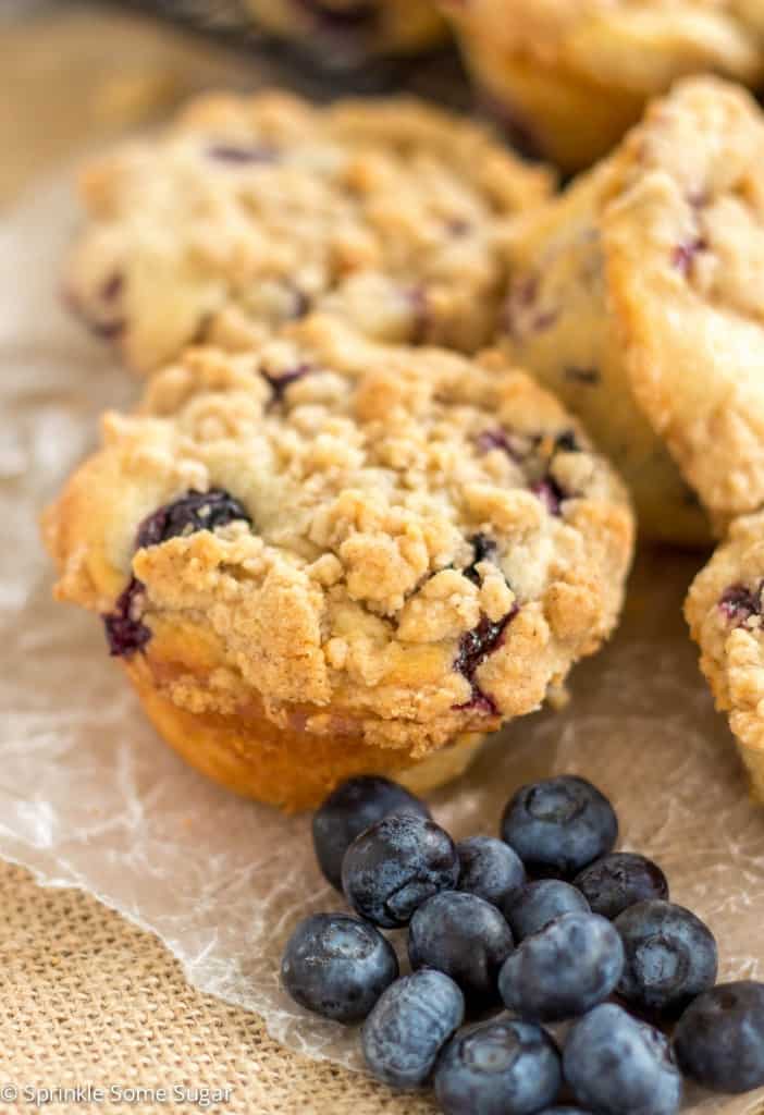 Start your morning off right with a warm blueberry crumb muffin! - Blueberry Crumb Muffins