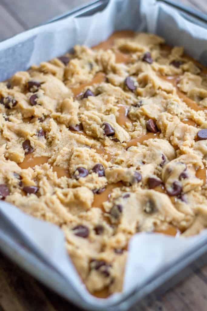 chocolate chip cookie layer on top before baking