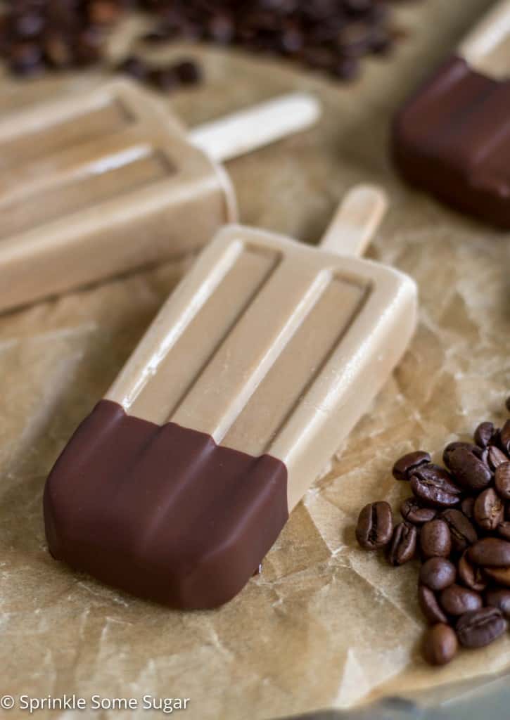 Chocolate-Dipped Mocha Iced Coffee Popsicles - Ultra creamy popsicles using International Delight Iced Coffee for a refreshing treat!