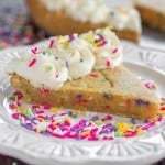 Funfetti Sugar Cookie Cake on a white plate.