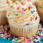 Funfetti Cupcakes with Cake Batter Frosting on a plate.