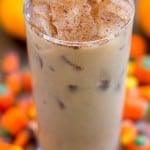 Iced pumpkin spiced latte in a glass.