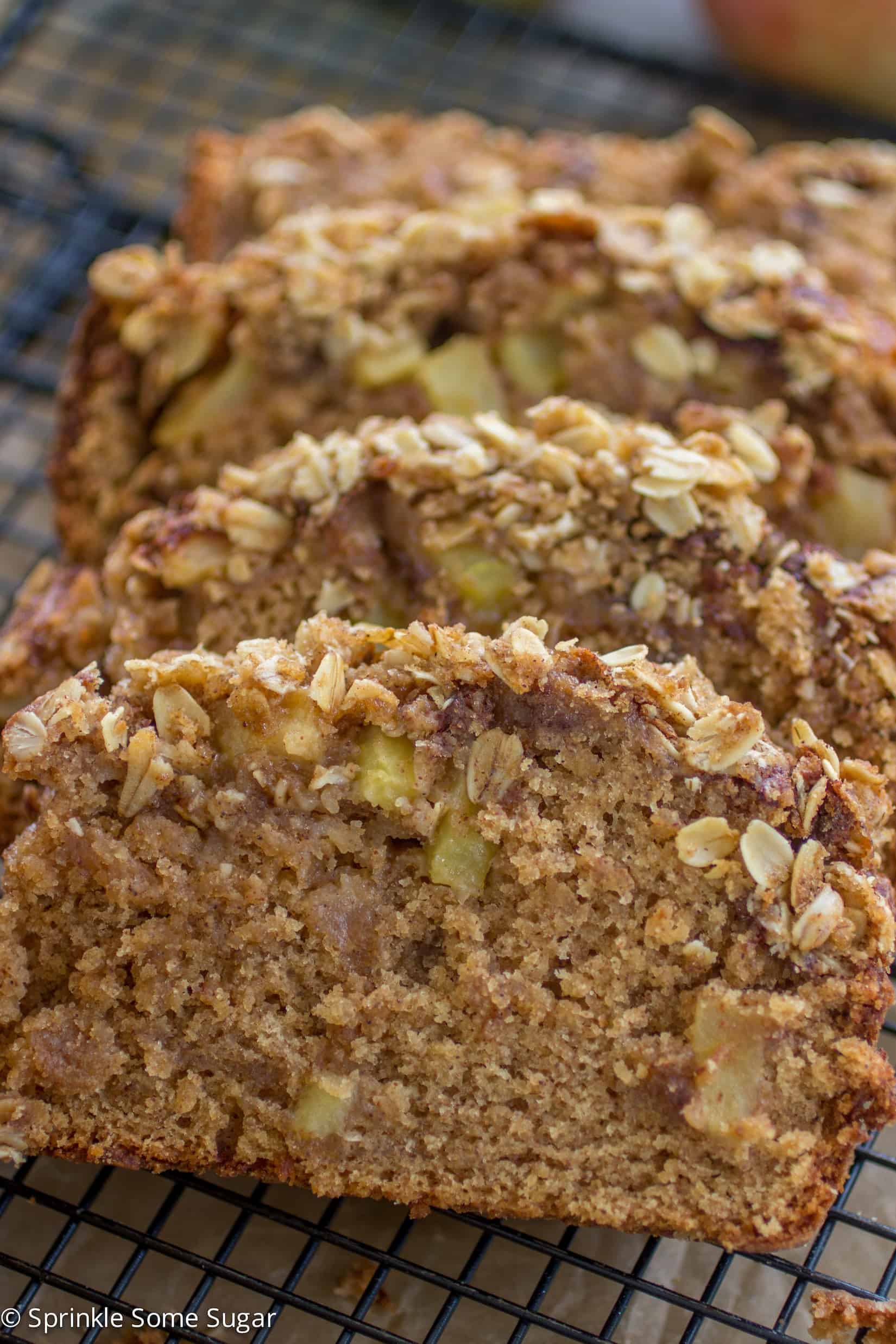 Apple Cinnamon Streusel Bread pieces after slicing.
