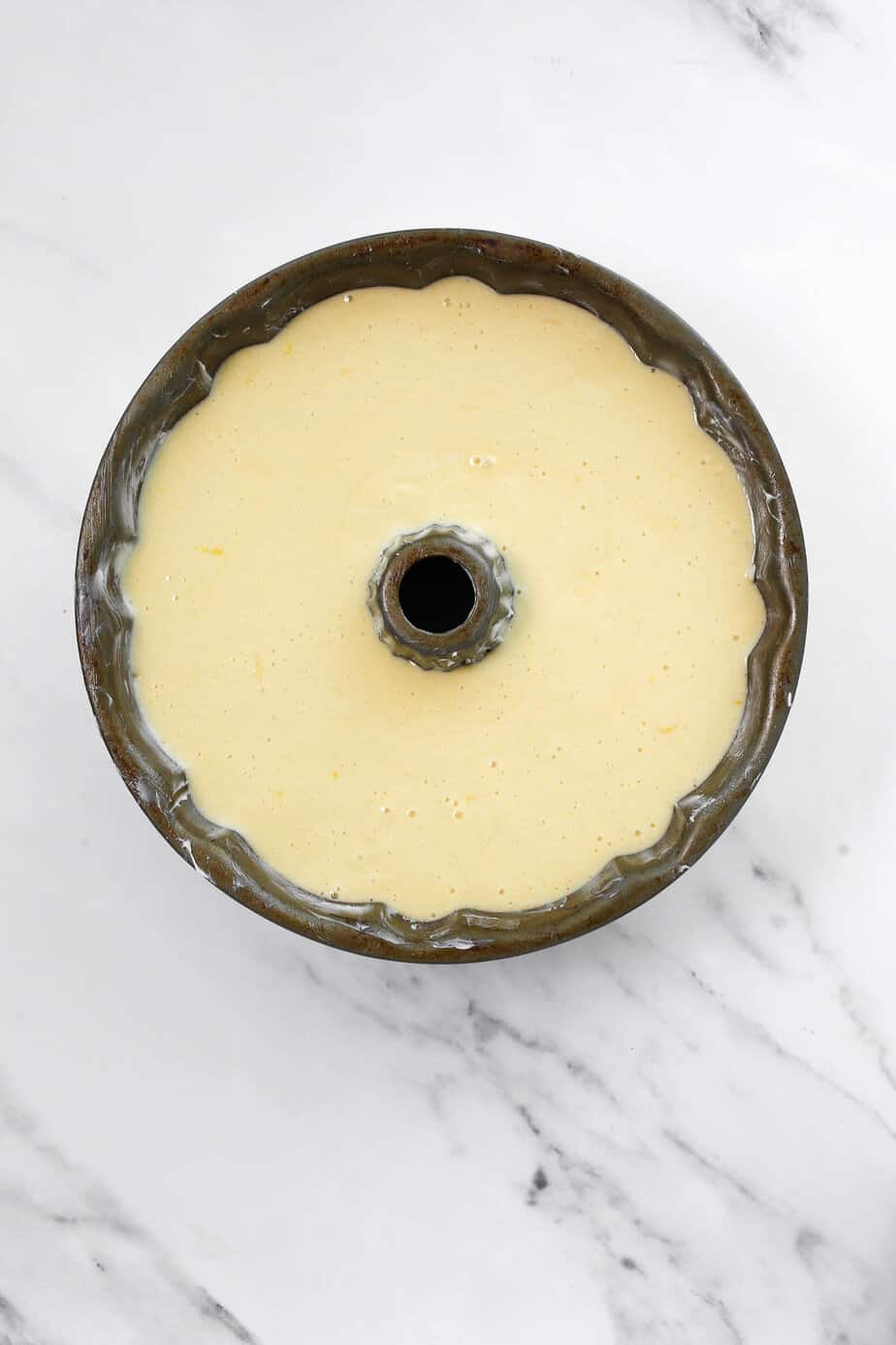 Batter in bundt pan.