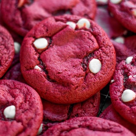 The softest, chewiest, easiest cookies that start with a cake mix! - Red Velvet Cake Mix Cookies