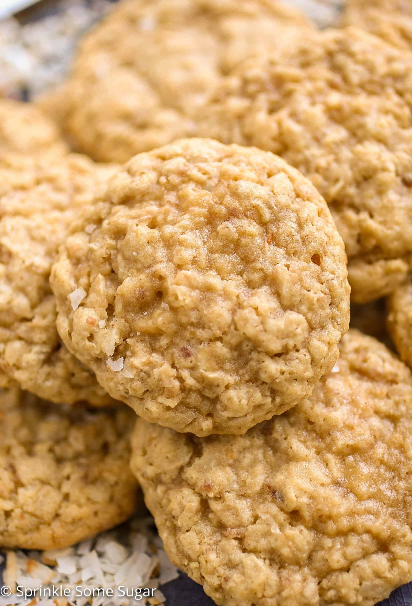 Toasted Coconut Oatmeal Cookies - Soft and chewy oatmeal cookies with the addition of sweet, toasted coconut.