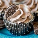 Mini Oreo Cheesecakes with Dark Chocolate Whipped Cream - These creamy mini Oreo cheesecakes with dark chocolate whipped cream are chock full of Oreos with an Oreo crust and topped with homemade whipped cream!