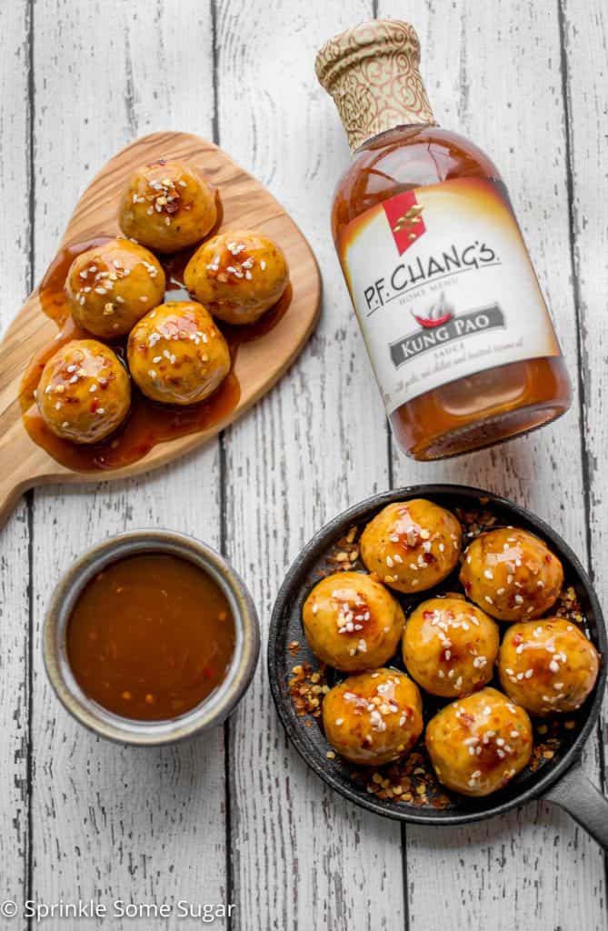 Kung Pao Chicken Meatballs - Extremely flavorful asian chicken meatballs are covered in a spicy kung pao sauce!