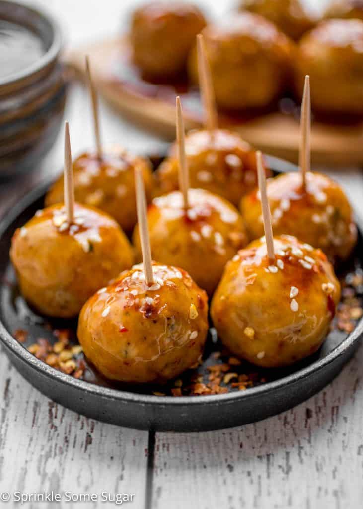 Kung Pao Chicken Meatballs - Extremely flavorful asian chicken meatballs are covered in a spicy kung pao sauce!