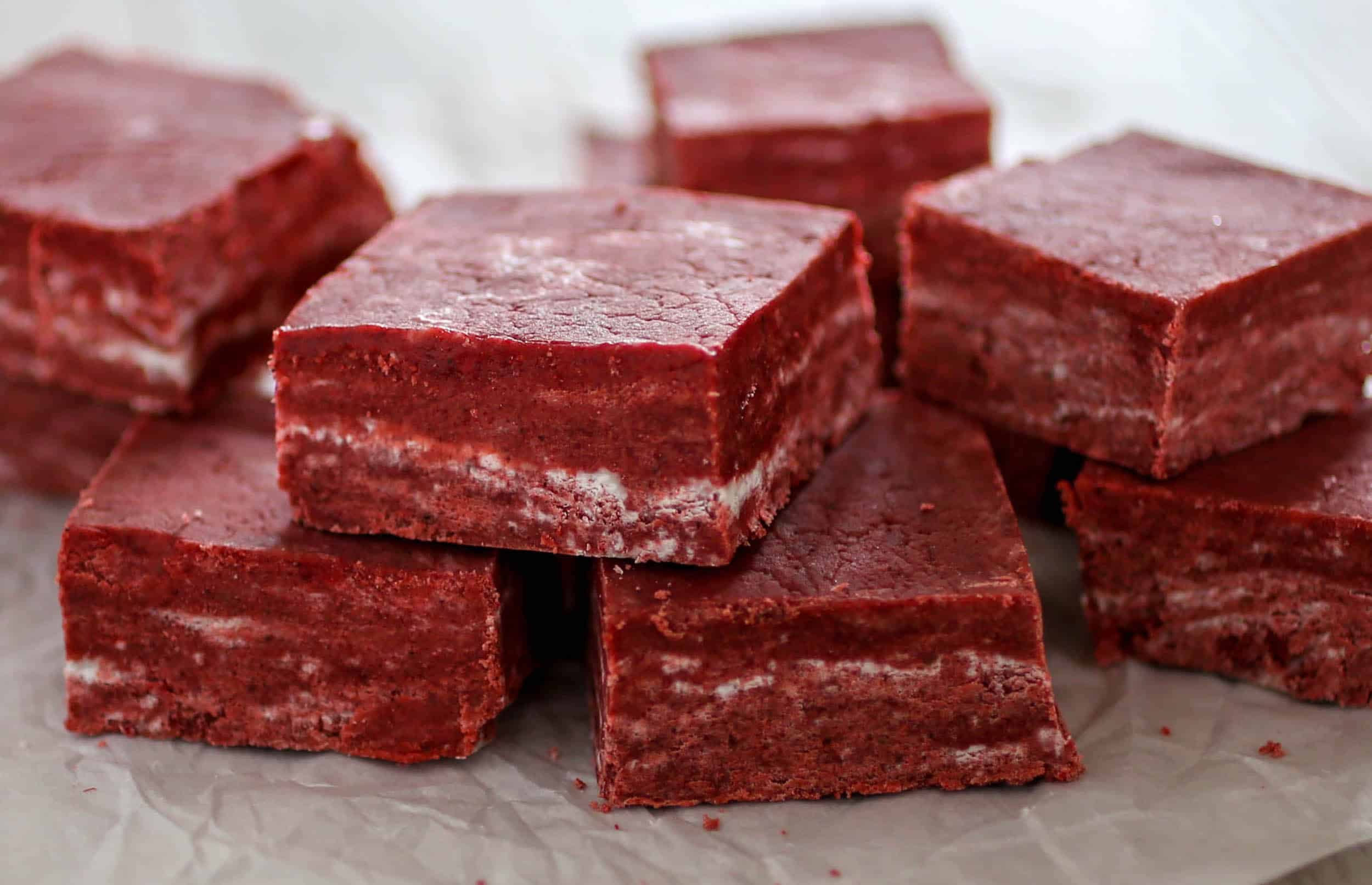 Red Velvet Fudge - Rich and creamy red velvet fudge, swirled with white chocolate.